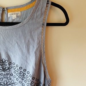 Stone grey embroidered tank